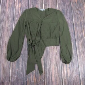 Marled Reunited Clothing Shirt Womens XS Green Wrap Tie Long Sleeve V Neck Top